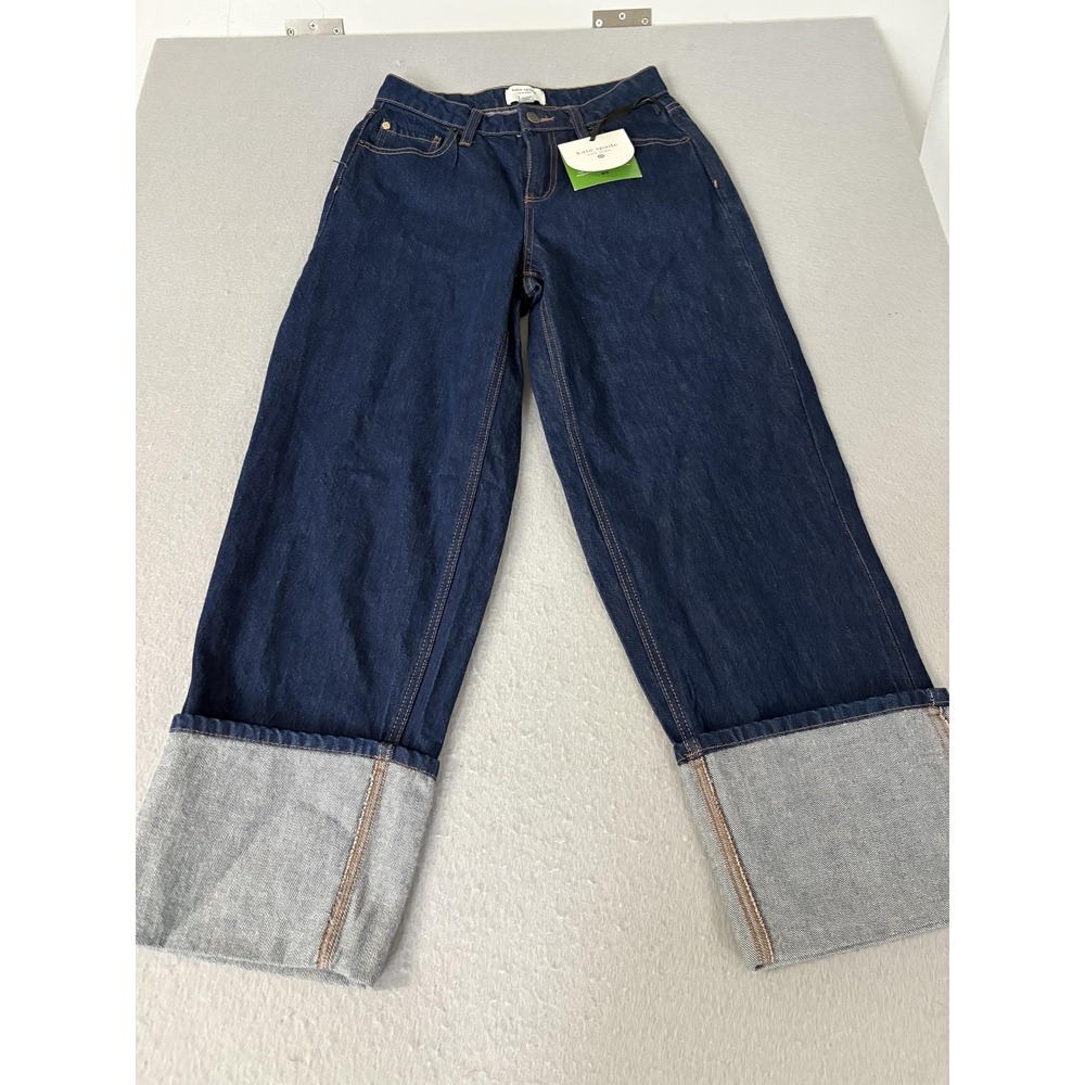 Kate Spade Jeans Womens 0 Blue Wide Leg Cuffed Dark Wash Denim Target Collab New